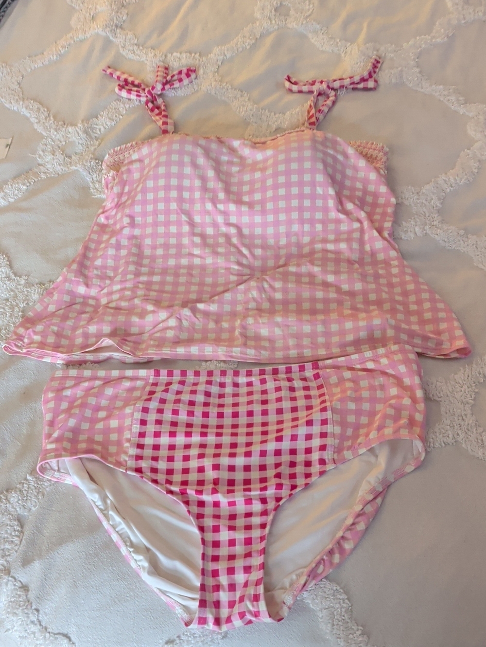 Lands' End Pink and White Gingham Tankini Set